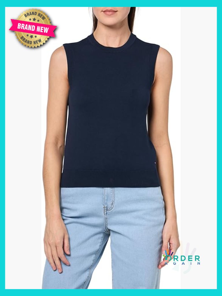 Sleeveless Cotton Crew Neck Sweater Knit Vest Top Preppy Classic